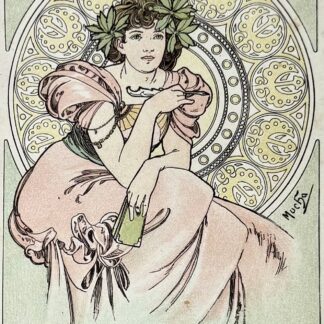 Alphonse Mucha, Dictionnaire des Arts Décoratifs cover, 1902 colour lithograph, Paul Rouaix / Montgredien & Cie Paris, Art Nouveau, signed in plate