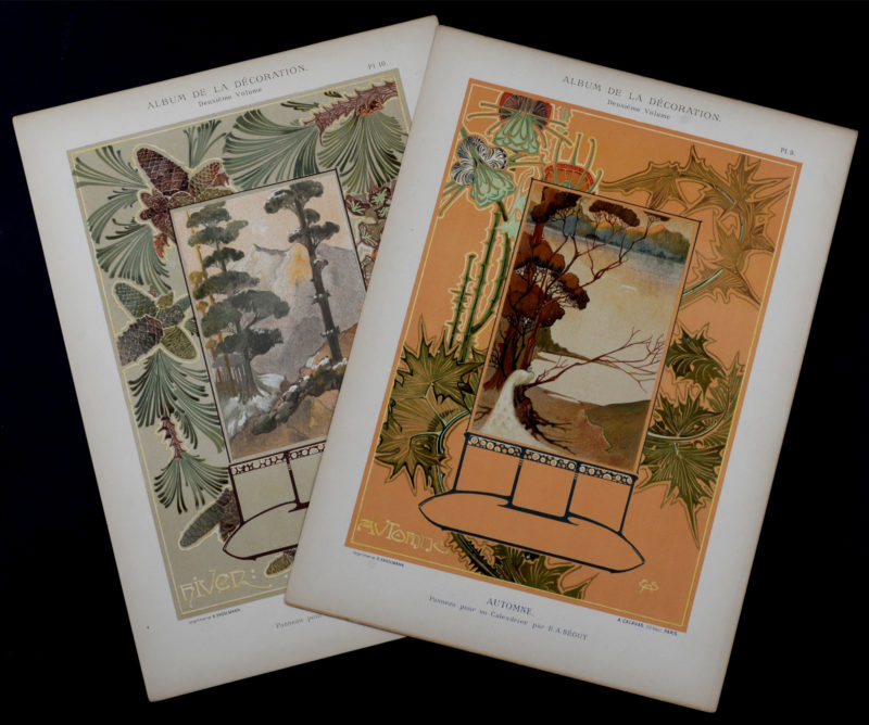Séguy - Automne and Hiver, 1900 - Set of 2 lithographs!