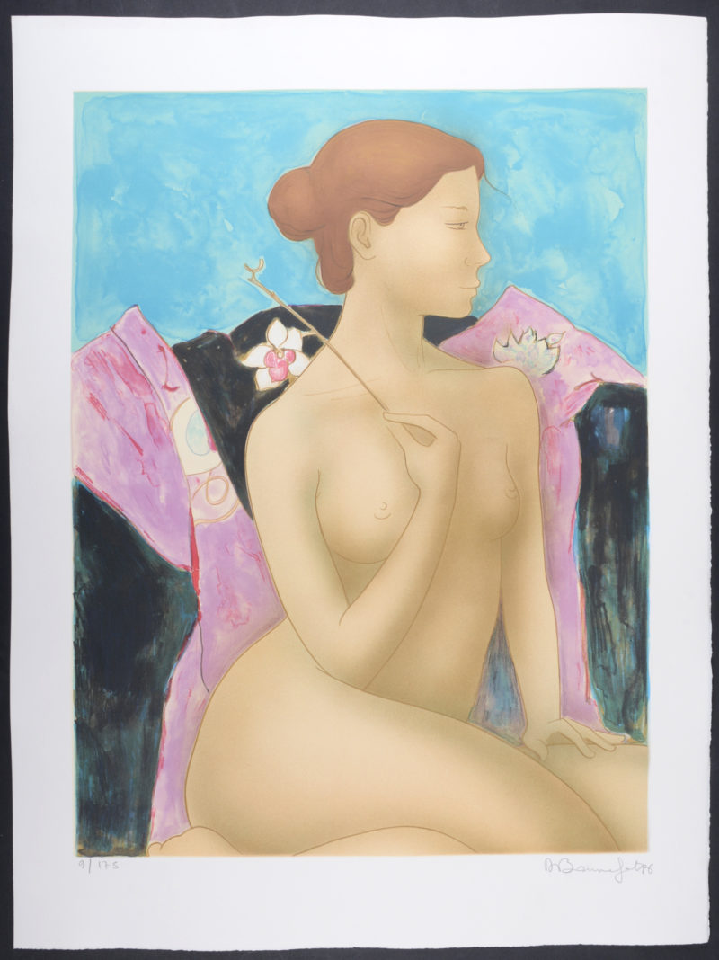 Alain Bonnefoit - Femme à l'orchidée, 1986 - Signé à la main ! – Image 2