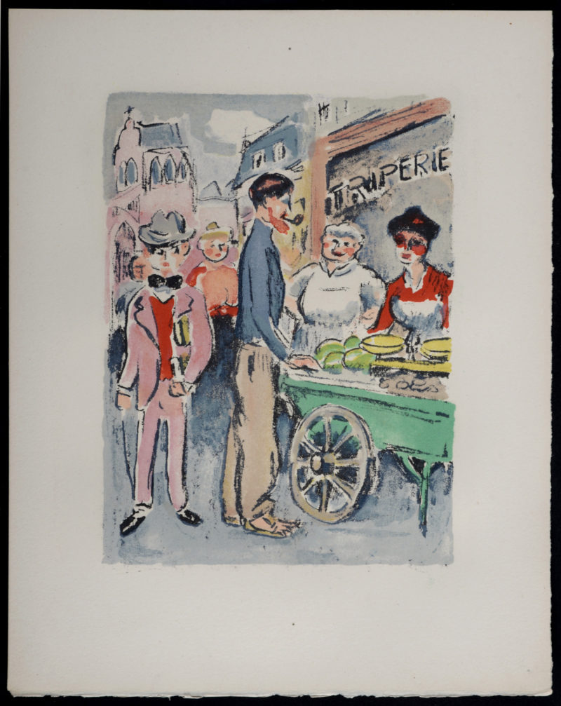Kees Van Dongen - Van Dongen et Roland Dorgelès, Le Marché de la rue des Abbesses, 1949 - Image 2