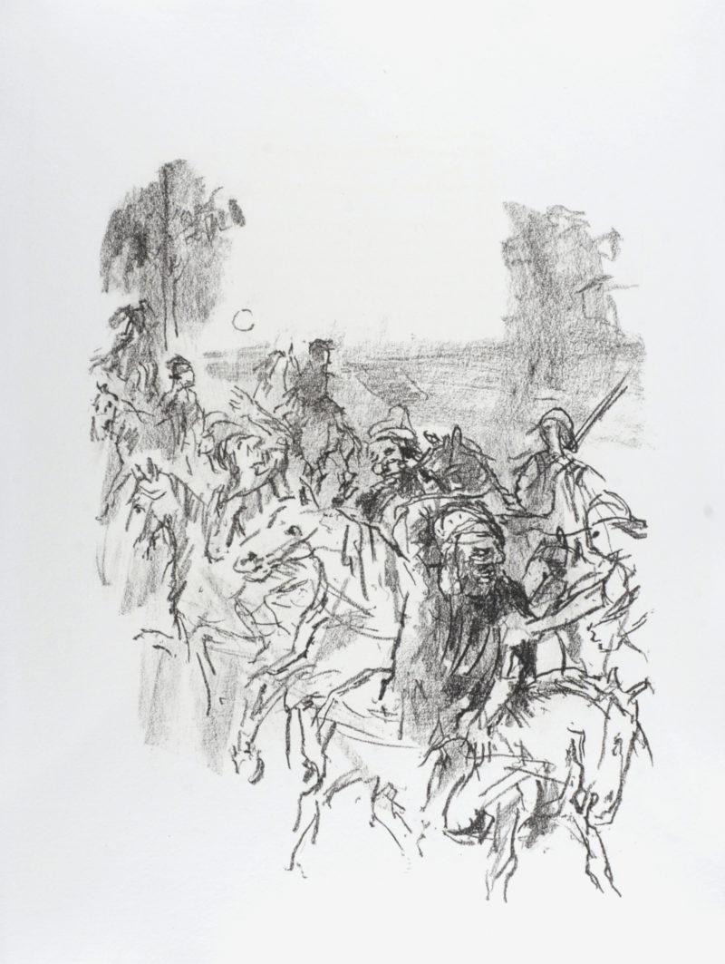 Oskar Kokoschka - Lear and his men leaving Goneril's castle, 1963