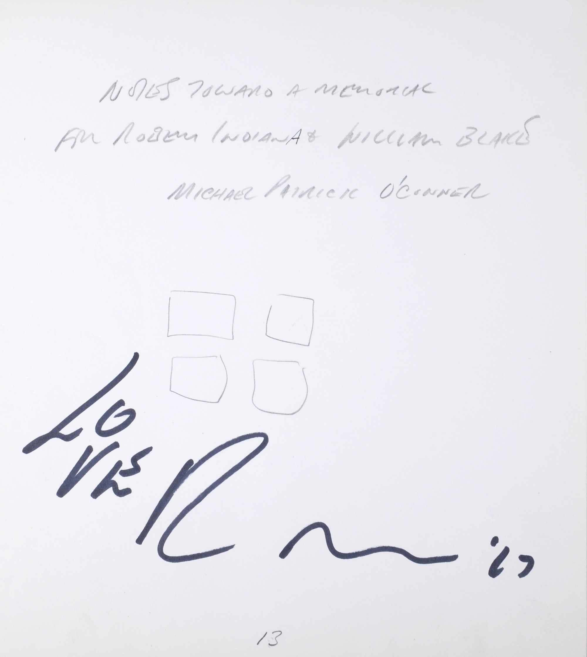 Robert Indiana : Indiana Graphics #13, 1969 - Original Double-Sided Sketch