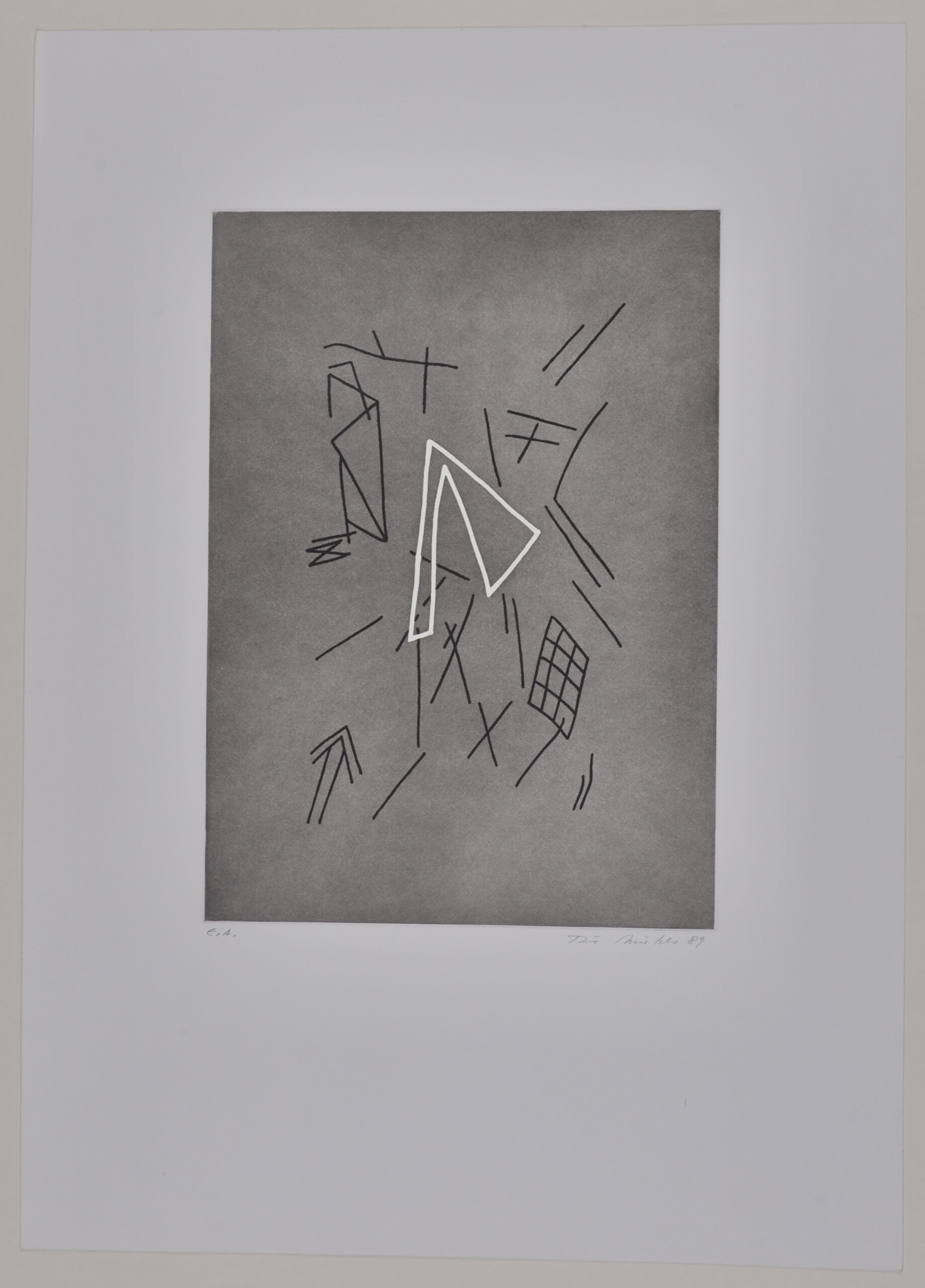 Rune Mields (1935) Untitled, 1989 - Hand signed Etching on paper Hand signed in pencil lower right. Numbered in pencil "e.a." (Artist proof) lower left.