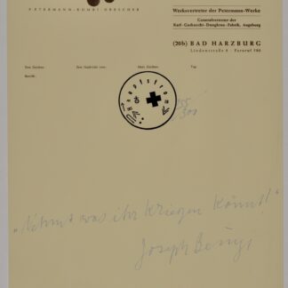 Joseph Beuys (1921–1986) Nehmt was ihr kriegen könnt, 1972 Encre originale sur papier d’écriture provenant de Karl Fastabend.