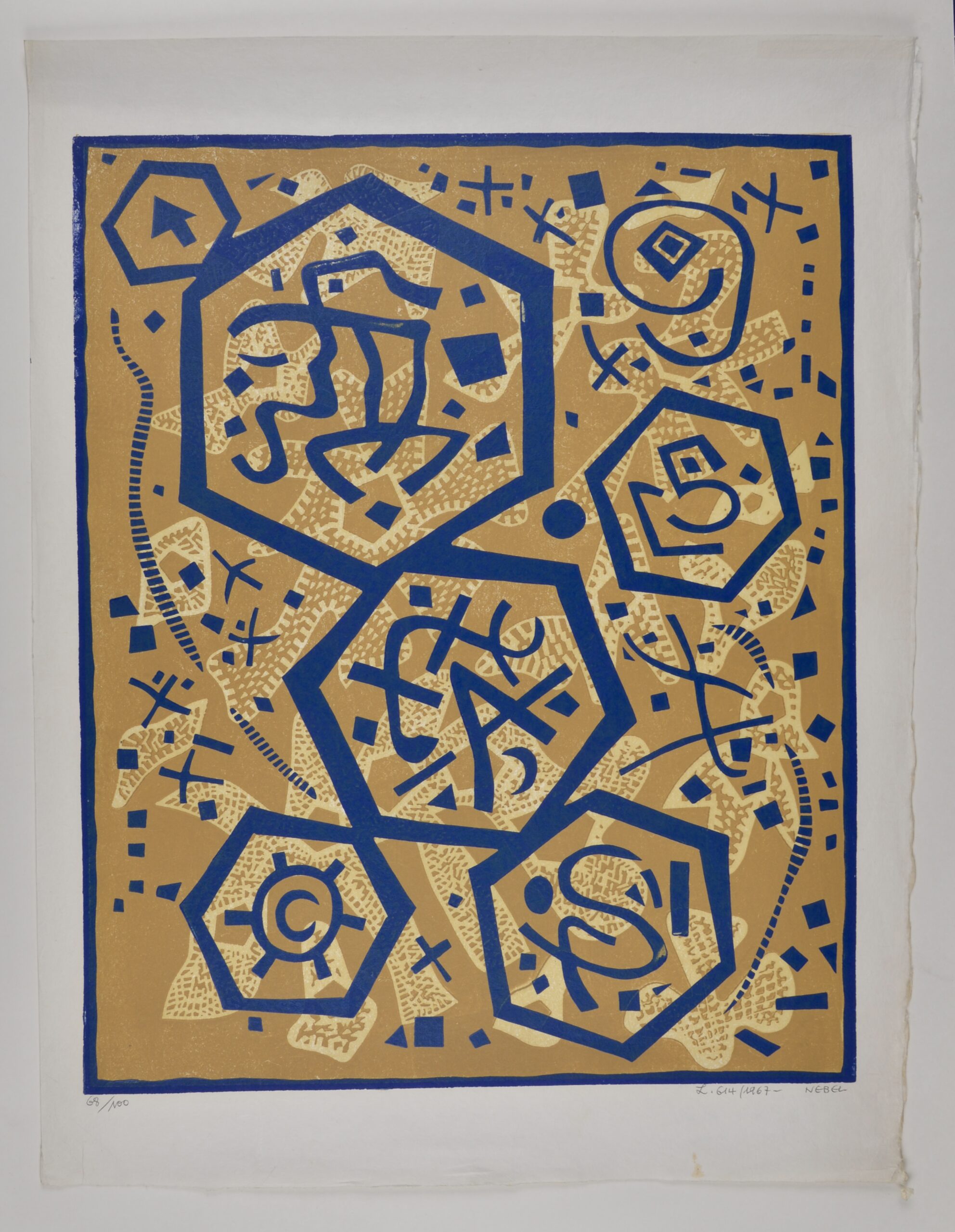 Otto Nebel (1892-1973) L. 614, 1967 color linocut on Japan paper From the hand signed edition of 100 Hand signed and Numbered 68/100.