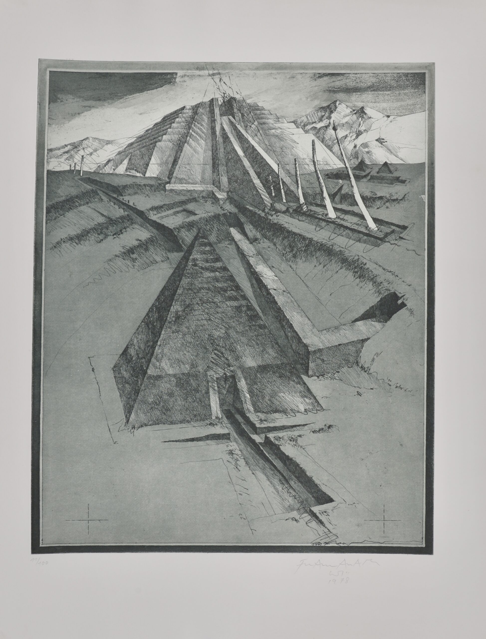 Franz Anatol Wyss (1940)Paysage, 1978Gravure en vernis mou et aquatinte, issue d’une édition signée à la main de 100 exemplaires.Signée et numérotée à la main 11/100.