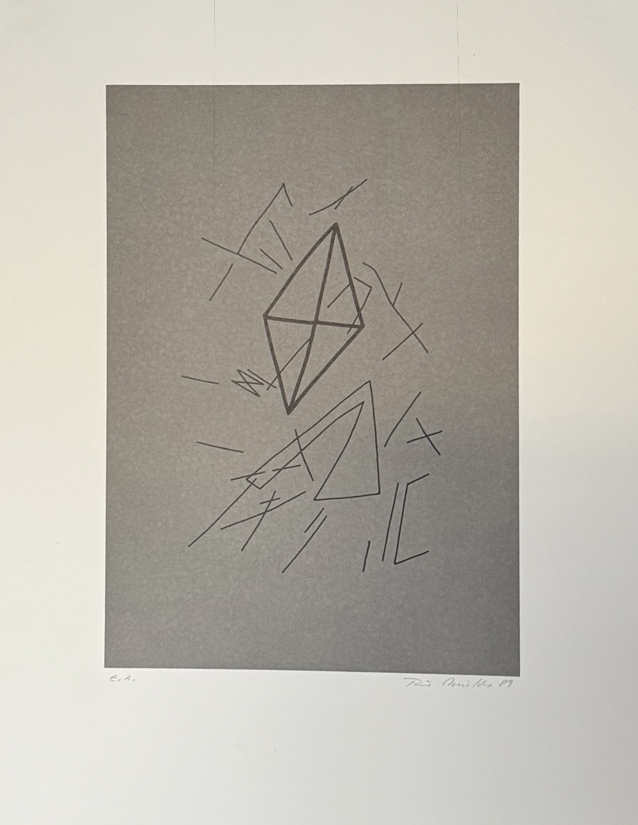 Rune Mields (1935) Untitled, 1989 - Hand signed Etching on paper Hand signed in pencil lower right. Numbered in pencil "e.a." (Artist proof) lower left.