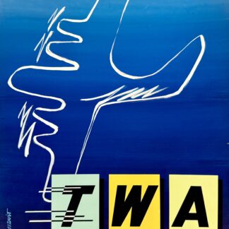 P. Mauduit (XXᵉ siècle), Trans World Airlines (TWA), vers 1950. Maquette publicitaire originale pour la marque Trans World Airlines (TWA), signée à la main par l’artiste.