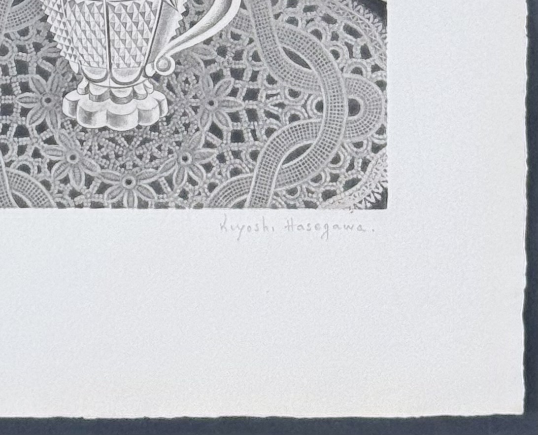 Kiyoshi Hasegawa : Anémones et fleurs de champs dans un verre a facettes, 1945 (Hand Signed) - Image 2