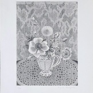 Kiyoshi Hasegawa Anémones et fleurs de champs dans un verre a facettes, 1945 Etching and aquatint on Marais wove paper from the  portfolio "La Gravure sur Cuivre", plate signed. Hand Signed and numbered 41/60.