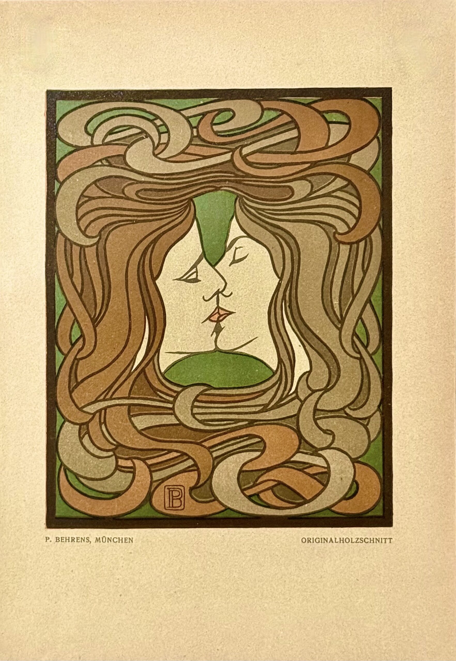 Peter Behrens Der Kuss, 1899 Color woodcut on paper.