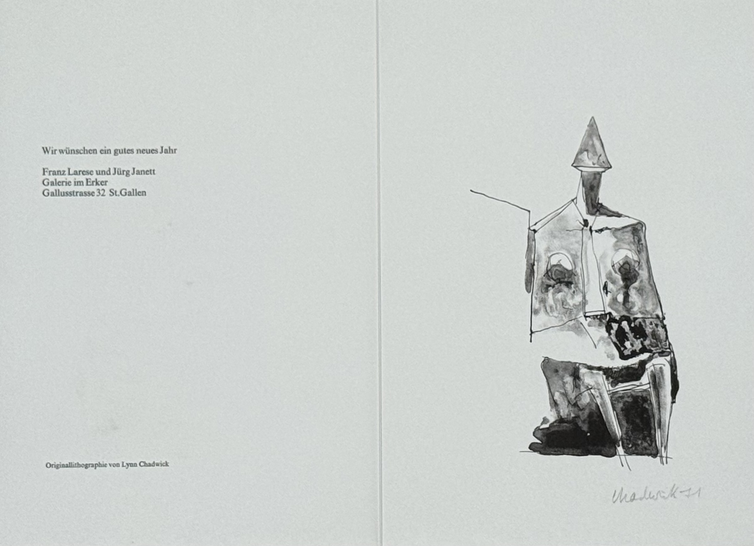 Lynn Chadwick : Neujahrskarte der Galerie im Erker (Hand Signed), 1971 - Image 4