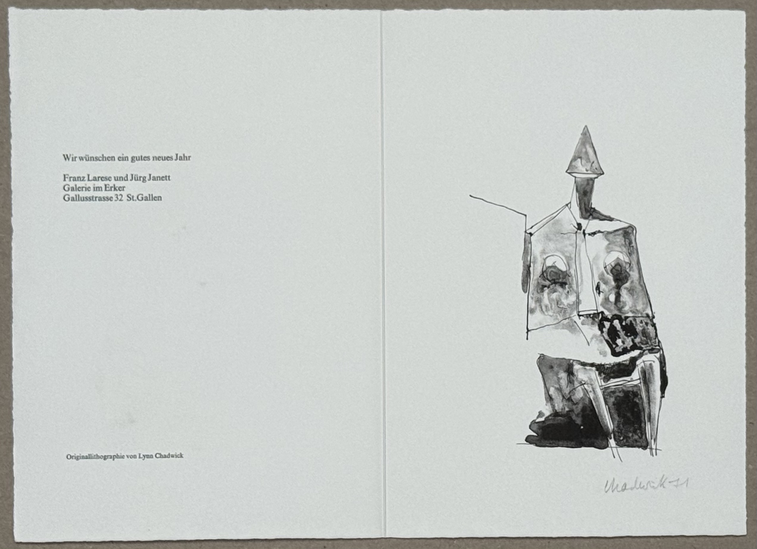 Lynn Chadwick : Neujahrskarte der Galerie im Erker (Hand Signed), 1971 - Image 5