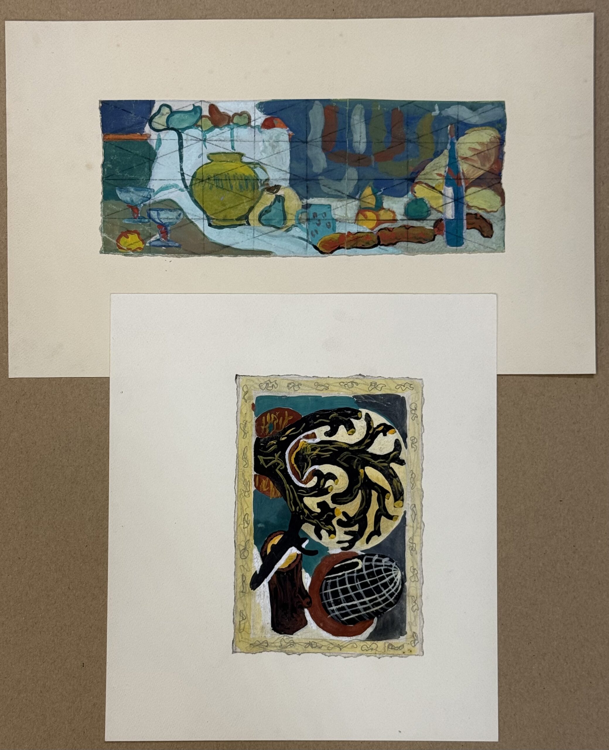 P. Mauduit : Lot of two still lifes (natures mortes), c. 1960 (Gouache)