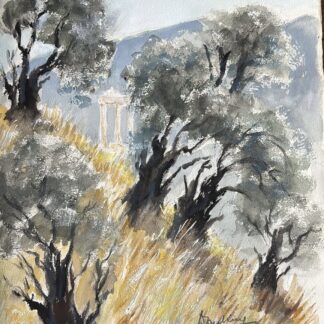 Georges Douking : Olivier et temple grec, 1963 (Watercolour)