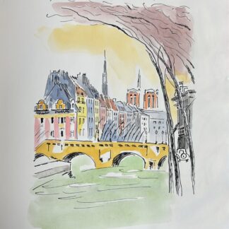 Geneviève Marie Gallibert : la Seine et Notre-Dame, 1971 (Pen and ink and watercolour)