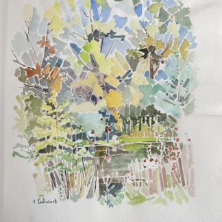 Yolande Delcourt : Paysage de rivière (River Landscape), 1991 (Watercolour)