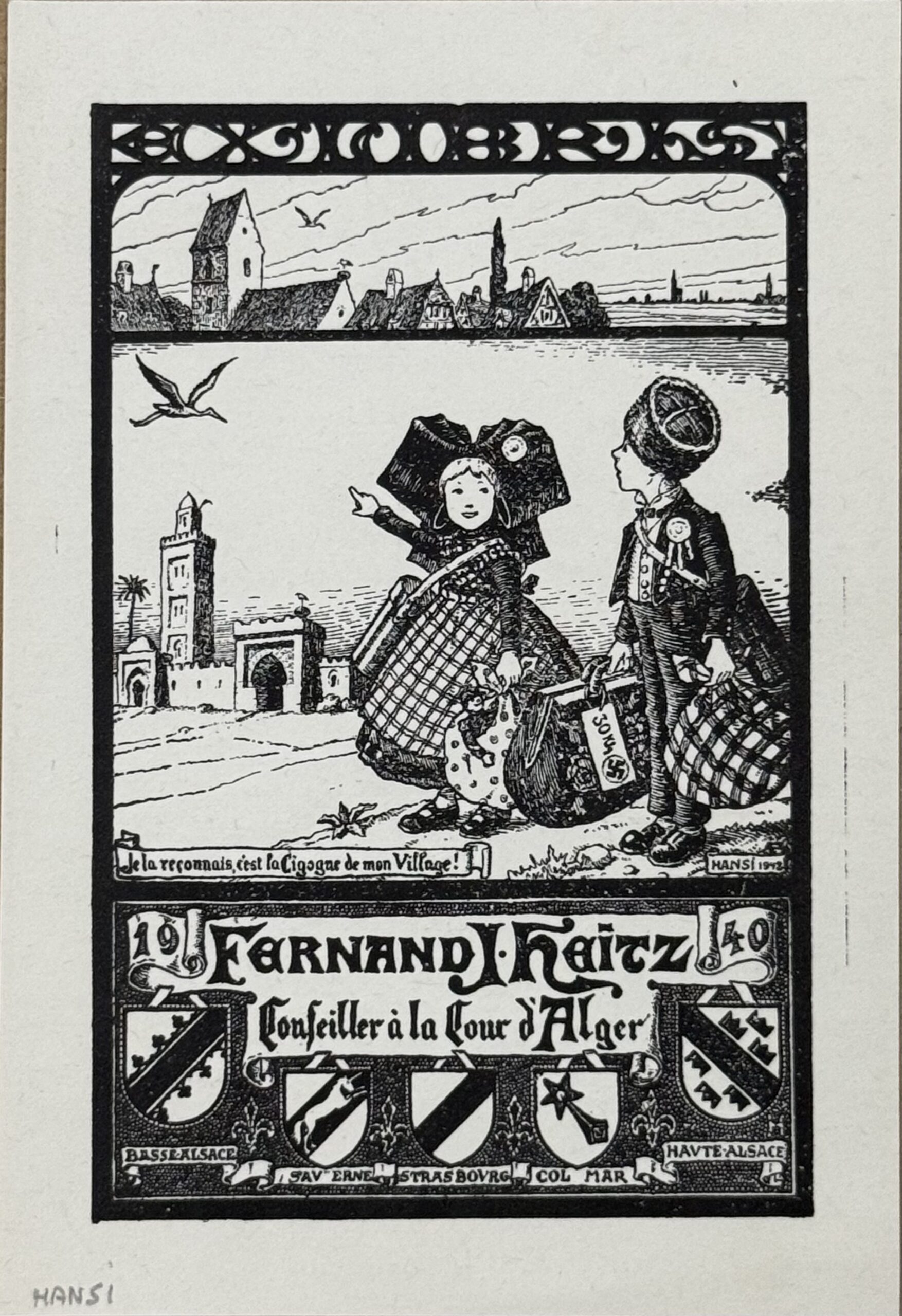 Jean-Jacques Waltz alias Hansi : Ex-Libris 1942 - Plate-Signed (hand-signed)