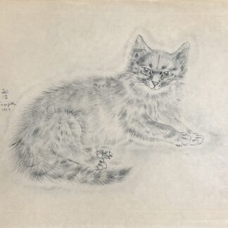 Foujita, Reclining Cat from A Book of Cats, 1929–1930 — collotype on Japan vellum, suite of no more than 500, Covici Friede, Buisson II.30.127.