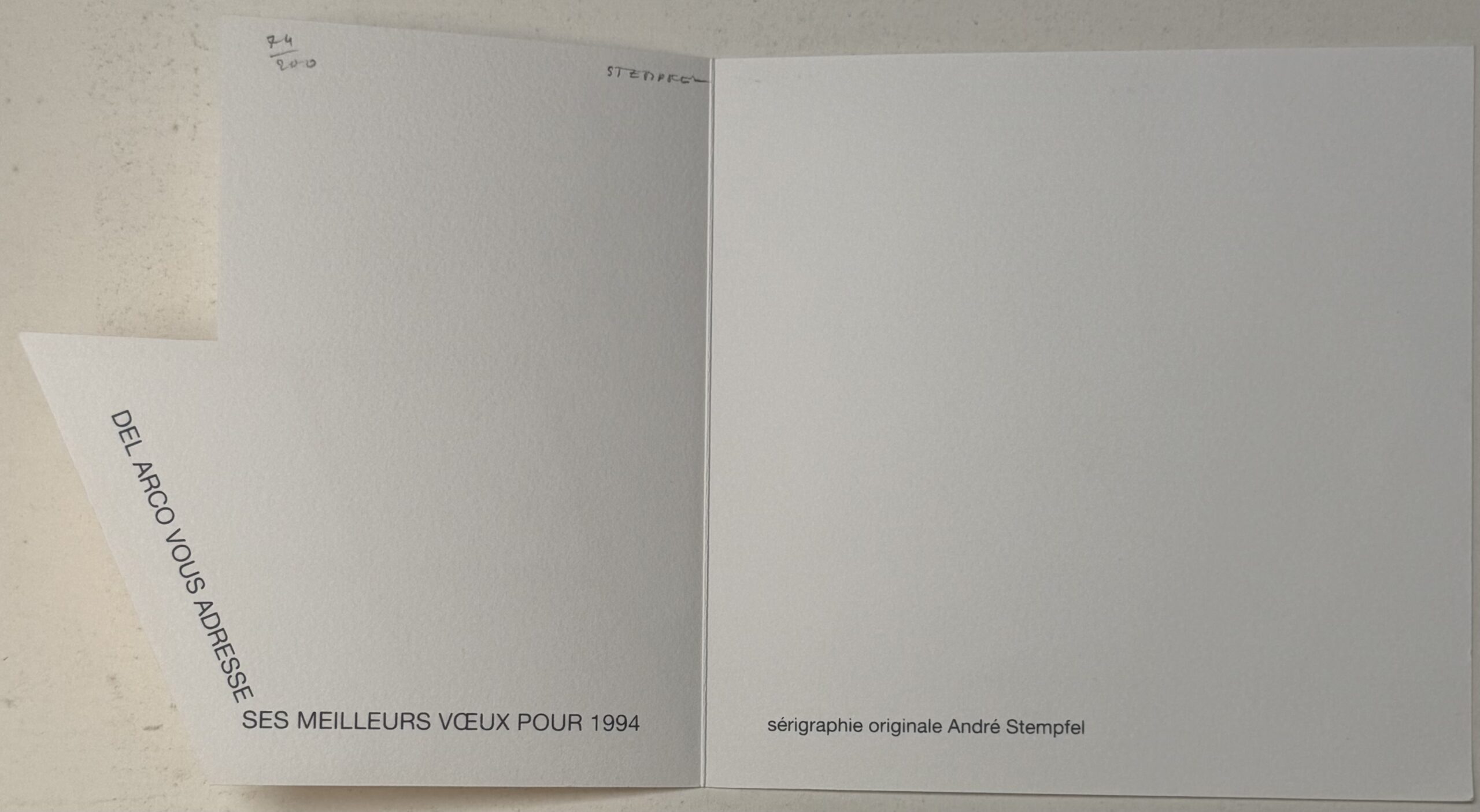 André Stemfel : Carte de vœux de l'Atelier Del Arco, 1994 - Signée à la main – Image 2