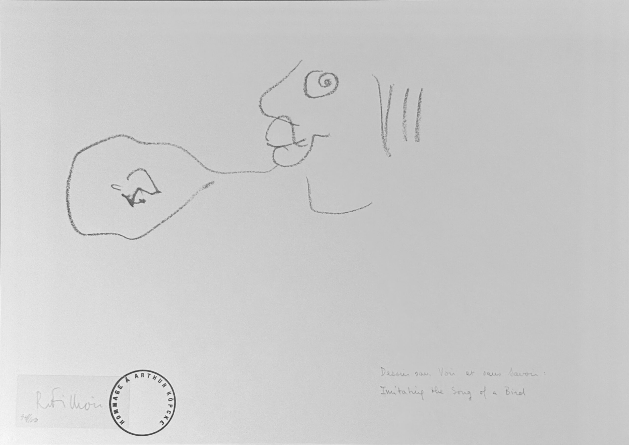 FILLIOU Robert : Imiter le chant d'un oiseau, 1979 (Signé)
