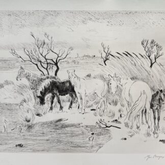 Yves BRAYER : Chevaux en Camargue, 1970 (signed)