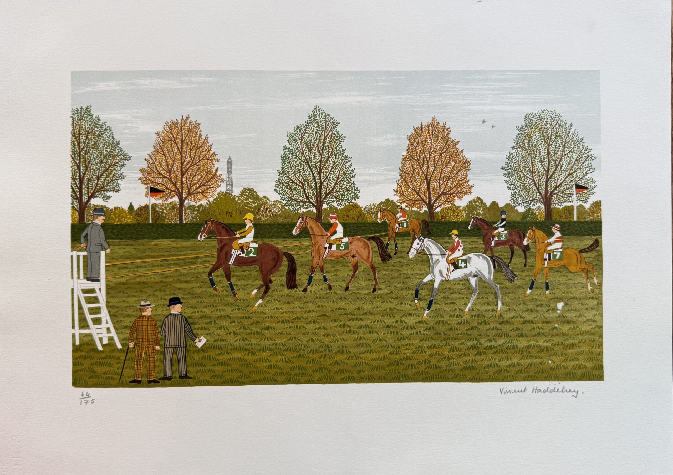 Vincent HADDELSEY : Avant le départ, Longchamp, 1975 (signed)