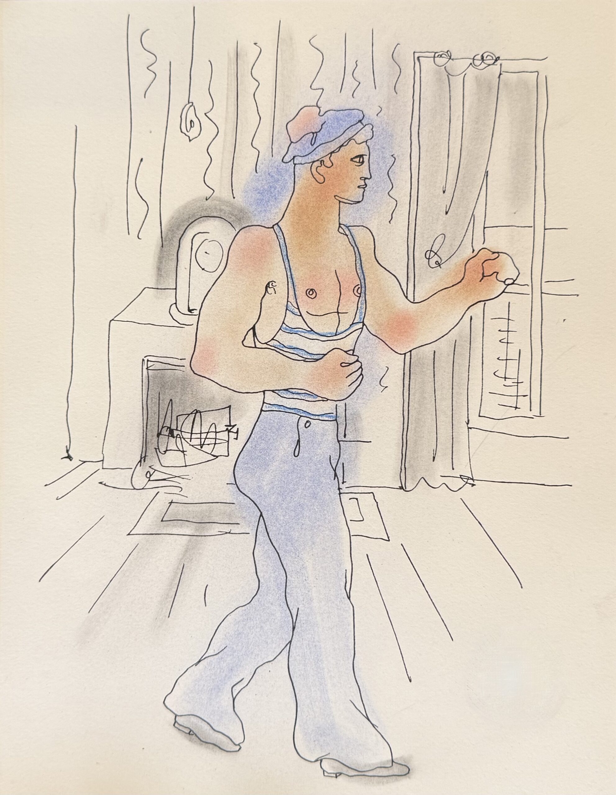 Jean COCTEAU : White Book (sailor in an interior), 1930 (Lithograph with hand-applied colour)