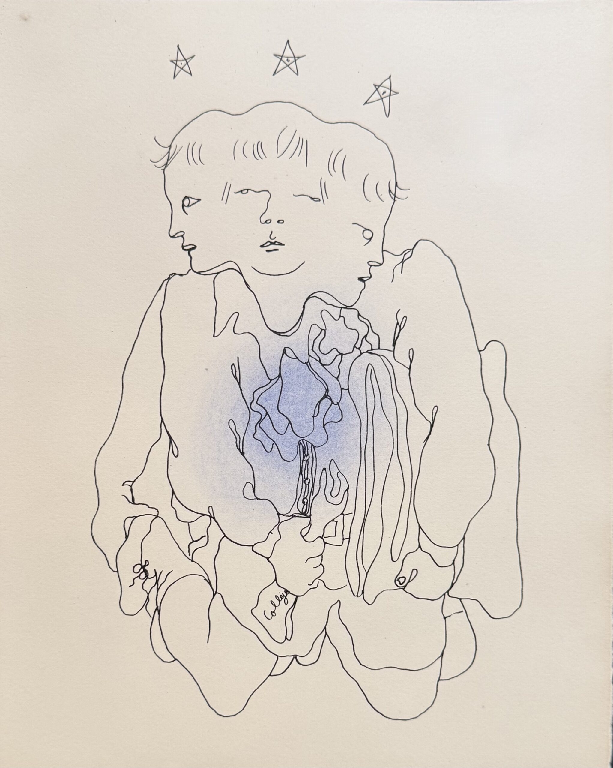 Jean COCTEAU : White Book (the boy with three faces beneath three stars), 1930 (Lithograph with hand-applied colour)