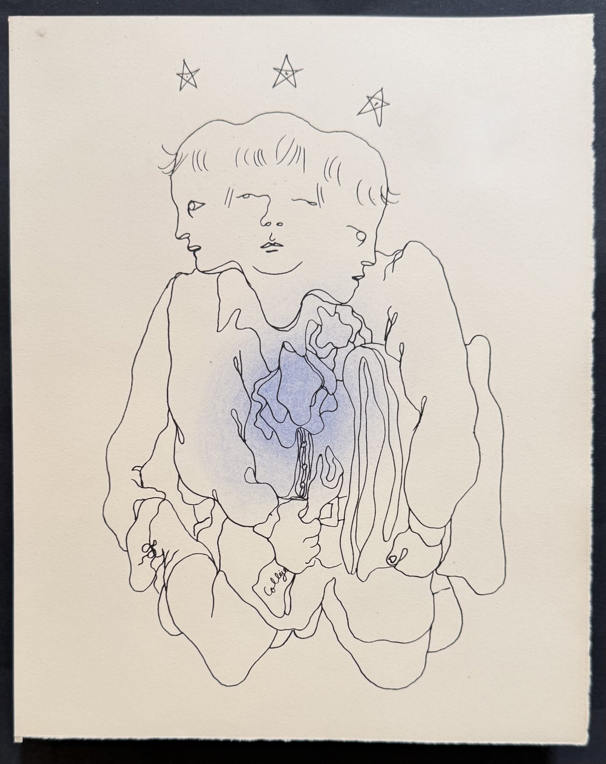 Jean COCTEAU : White Book (the boy with three faces beneath three stars), 1930 (Lithograph with hand-applied colour) - Image 2
