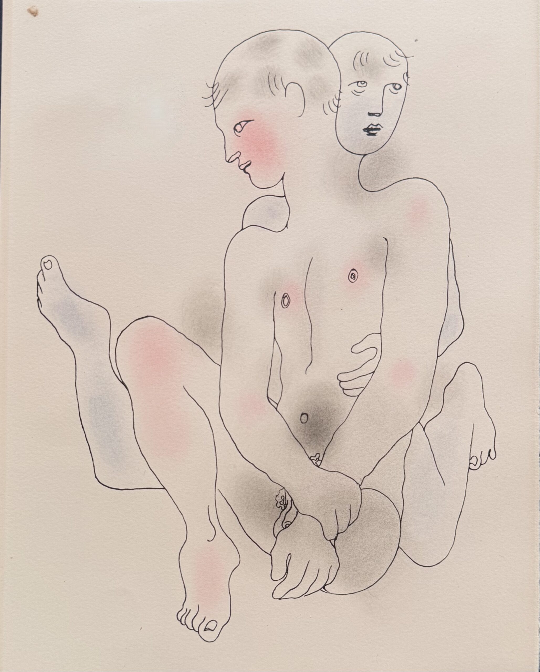Jean COCTEAU : White Book (two entwined nudes), 1930 (Lithograph with hand-applied colour)