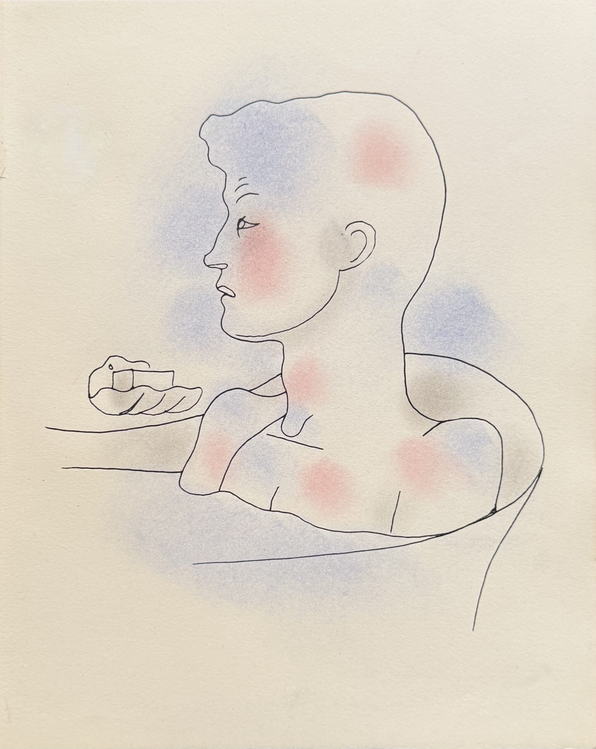 Jean COCTEAU : White Book (bust in profile with outstretched hand), 1930 (Lithograph with hand-applied colour)