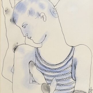 Jean COCTEAU : White Book (youth in a striped singlet), 1930 (signed) (Lithograph with hand-applied colour)