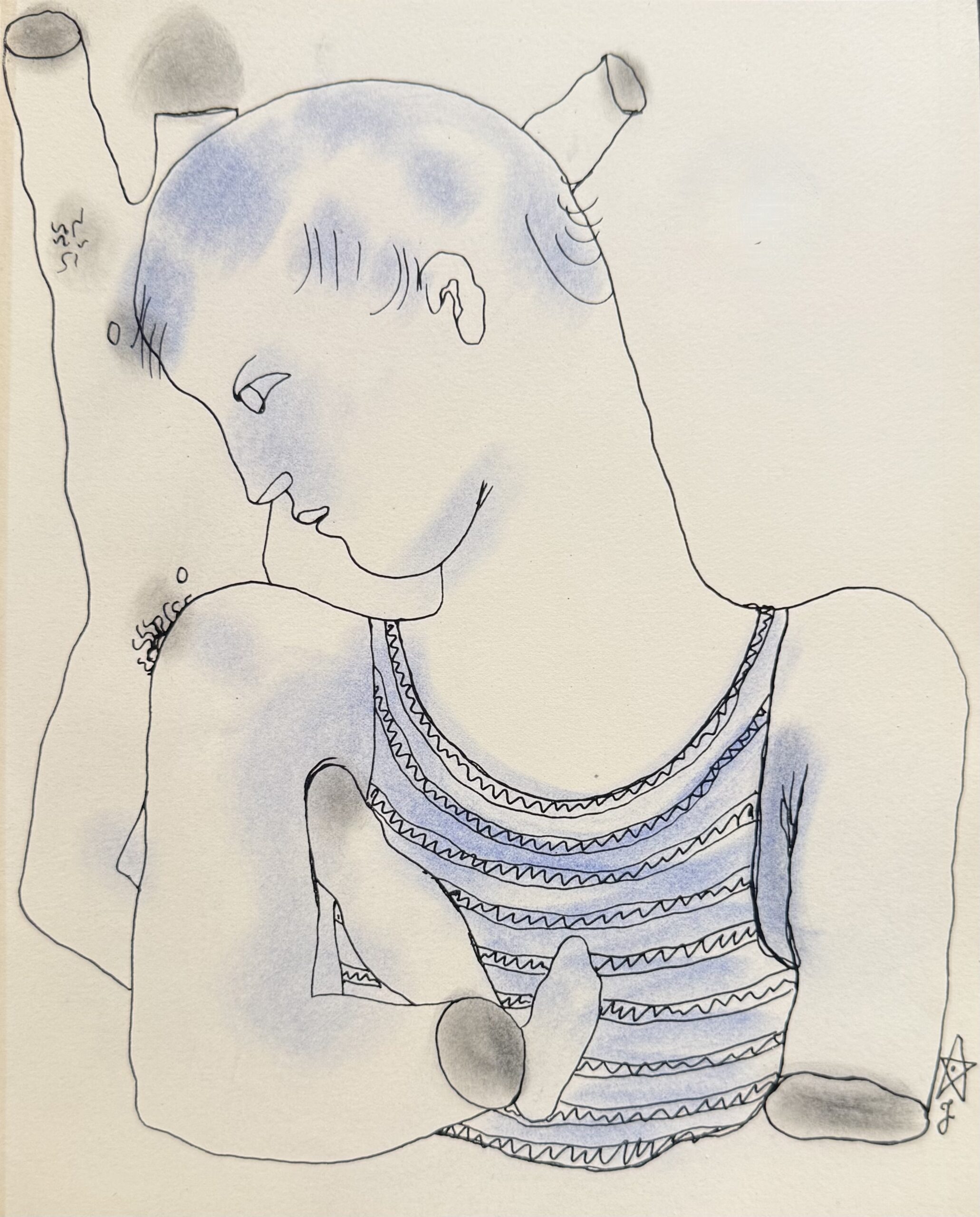 Jean COCTEAU : White Book (youth in a striped singlet), 1930 (signed) (Lithograph with hand-applied colour)