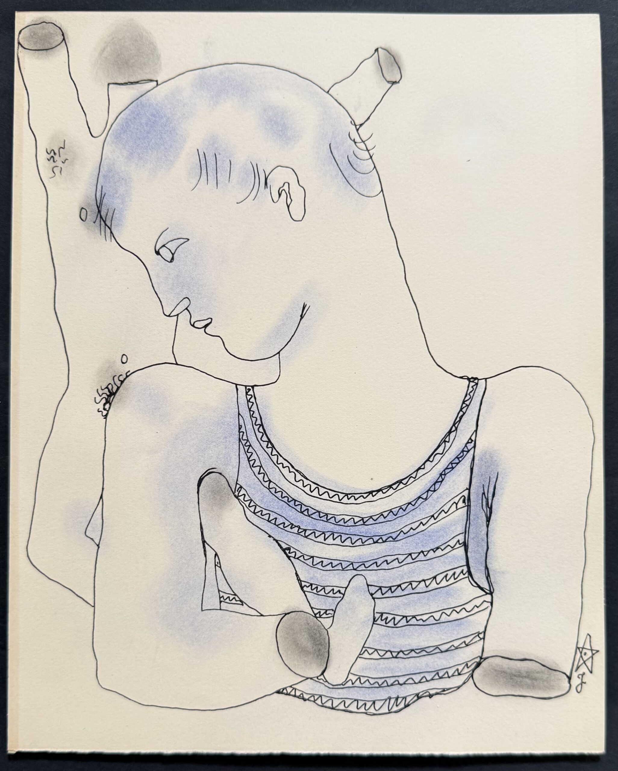 Jean COCTEAU : White Book (youth in a striped singlet), 1930 (signed) (Lithograph with hand-applied colour) - Image 2