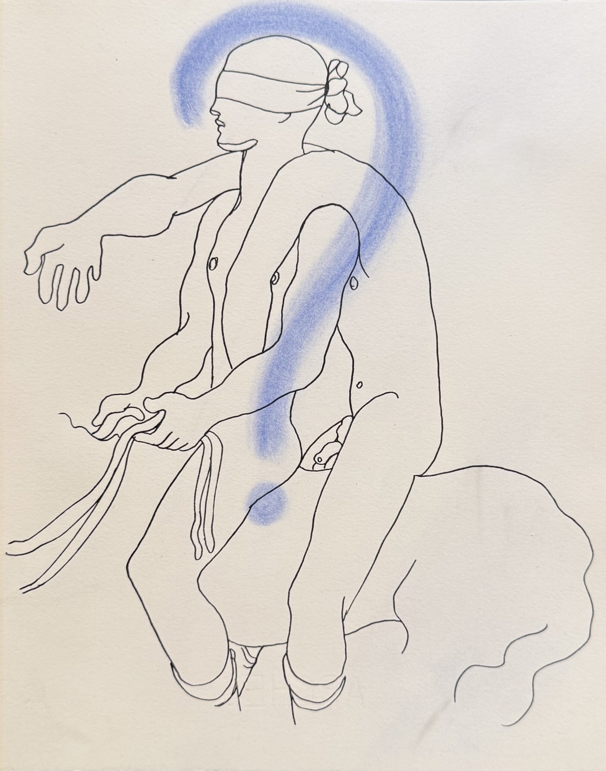 Jean COCTEAU : White Book (blindfolded seated figure), 1930 (Lithograph with hand-applied colour)