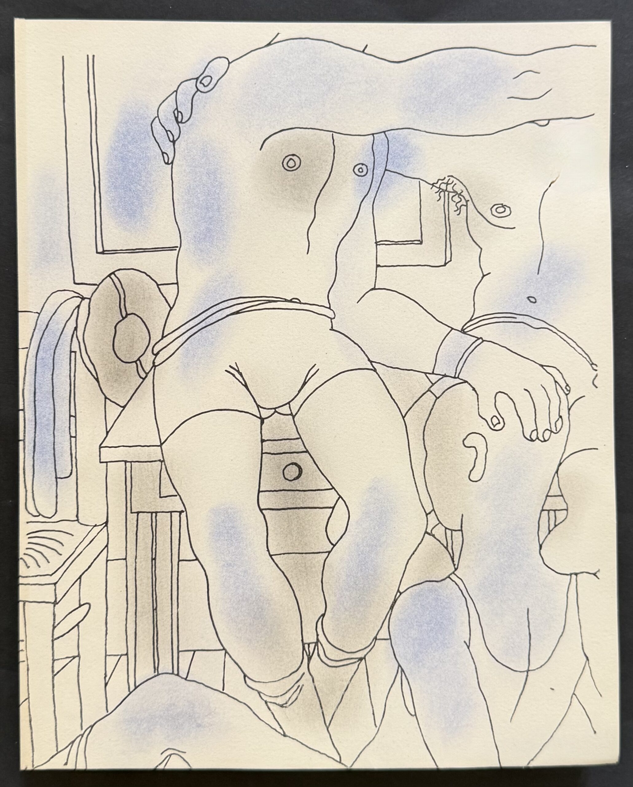 Jean COCTEAU : White Book (erotic interior scene), 1930 (Lithograph with hand-applied colour) - Image 2