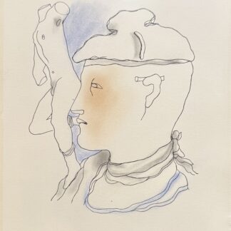 Jean COCTEAU : White Book (head in profile with scarf), 1930 (Lithograph with hand-applied colour)