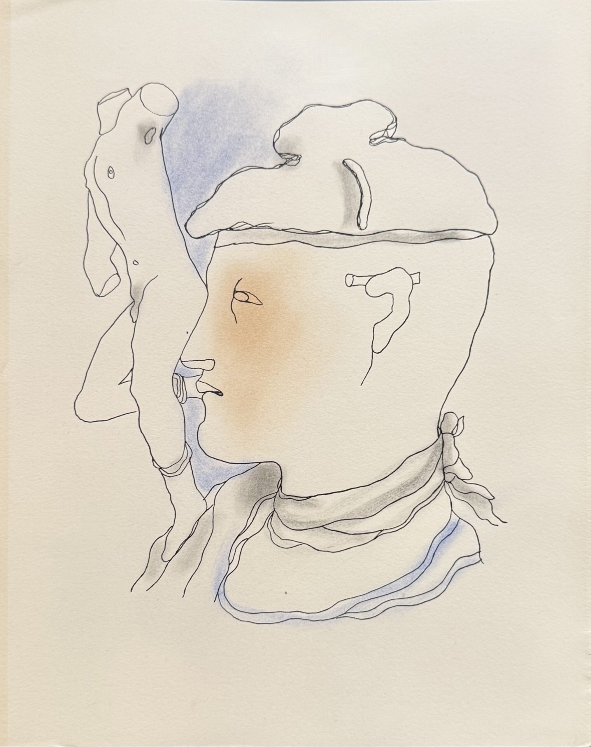 Jean COCTEAU : White Book (head in profile with scarf), 1930 (Lithograph with hand-applied colour)
