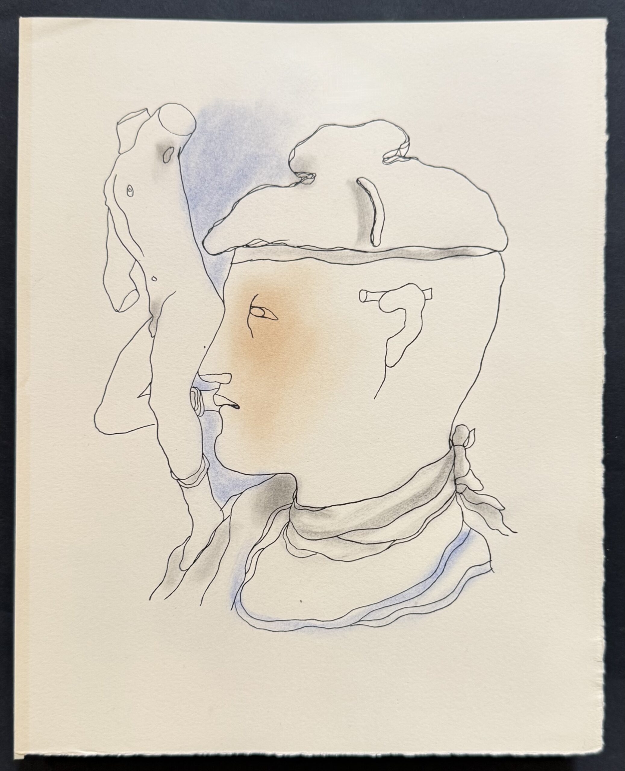 Jean COCTEAU : White Book (head in profile with scarf), 1930 (Lithograph with hand-applied colour) - Image 2
