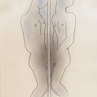 Jean COCTEAU : White Book (two figures either side of a mast), 1930 (Lithograph with hand-applied colour)