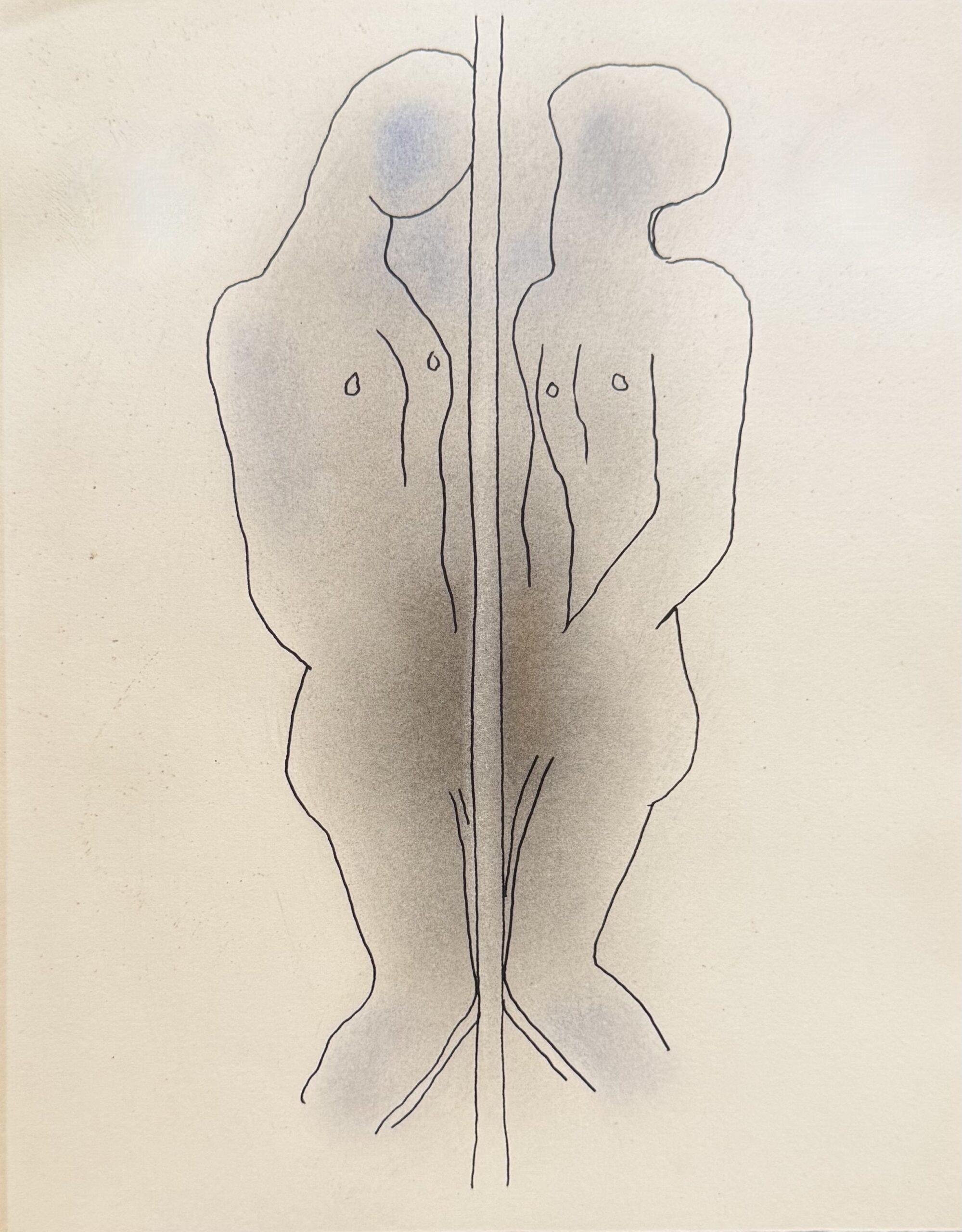 Jean COCTEAU : White Book (two figures either side of a mast), 1930 (Lithograph with hand-applied colour)