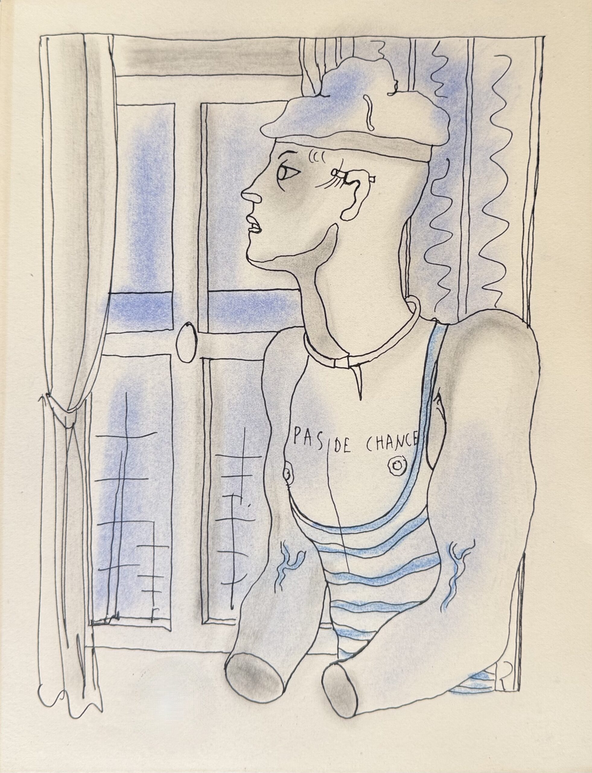 Jean COCTEAU : White Book (the sailor Pas de chance at the window), 1930 (Lithograph with hand-applied colour)