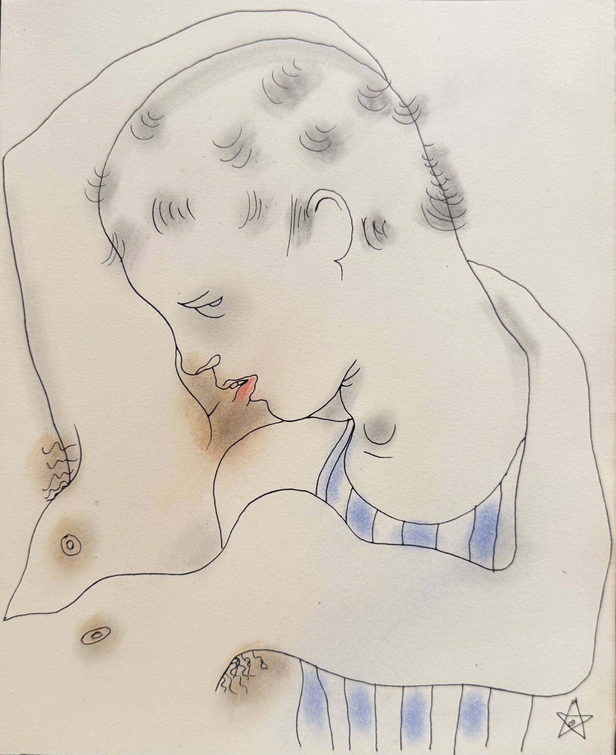Jean COCTEAU : White Book (the kiss), 1930 (signed) (Lithograph with hand-applied colour)
