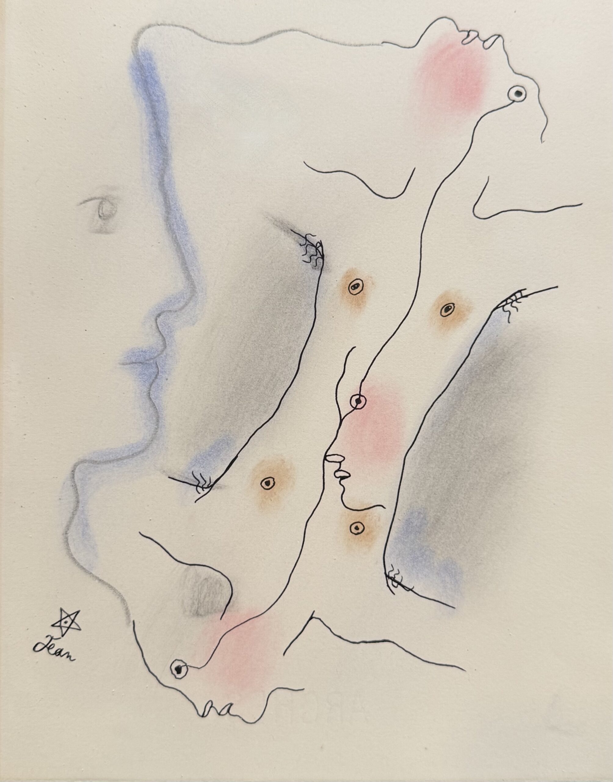 Jean COCTEAU : White Book (entwined figures with the star monogram), 1930 (signed) (Lithograph with hand-applied colour)