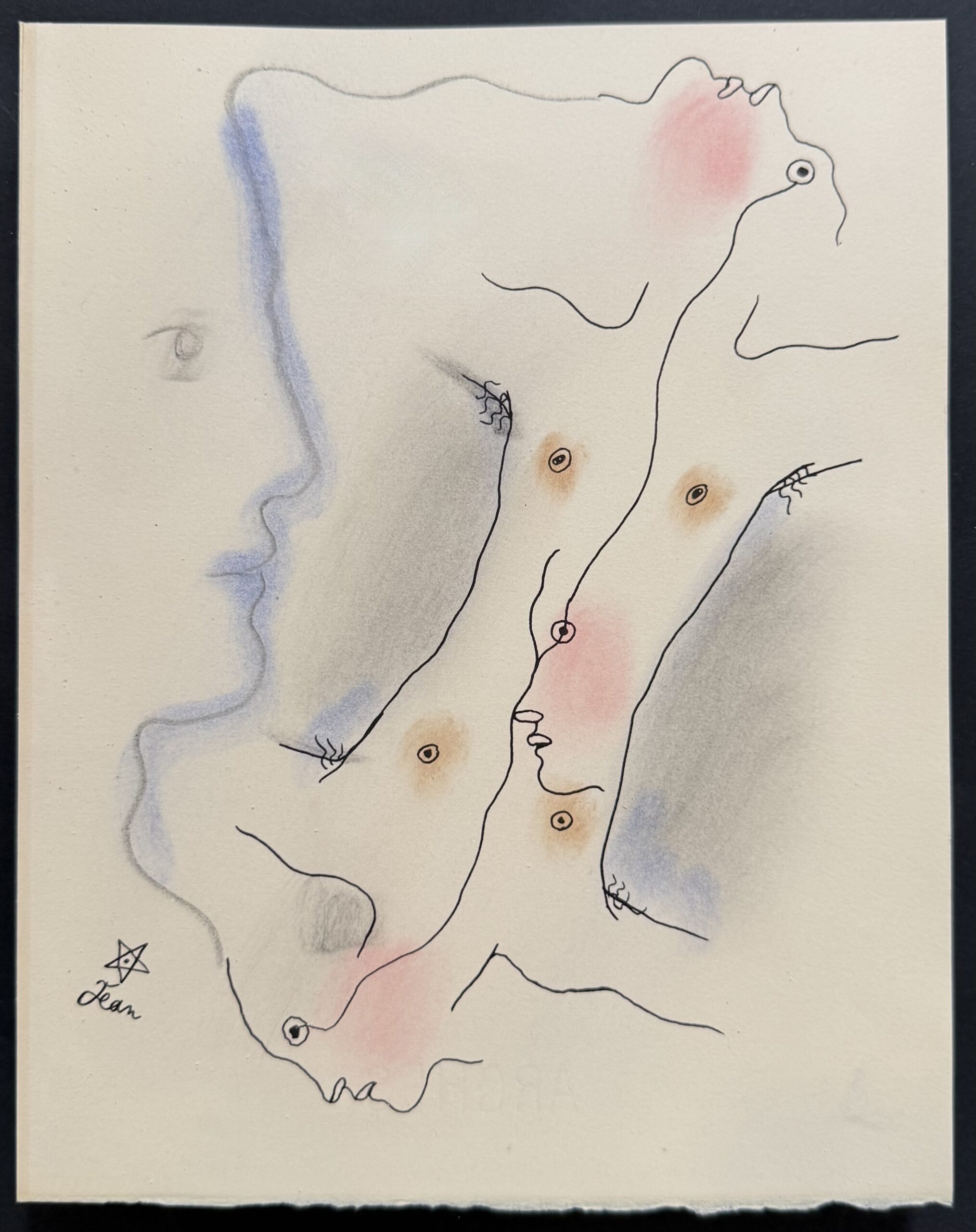 Jean COCTEAU : Le Livre blanc (figures enlacées au monogramme à l'étoile), 1930 (signé) (Lithographie coloriée à la main) – Image 2