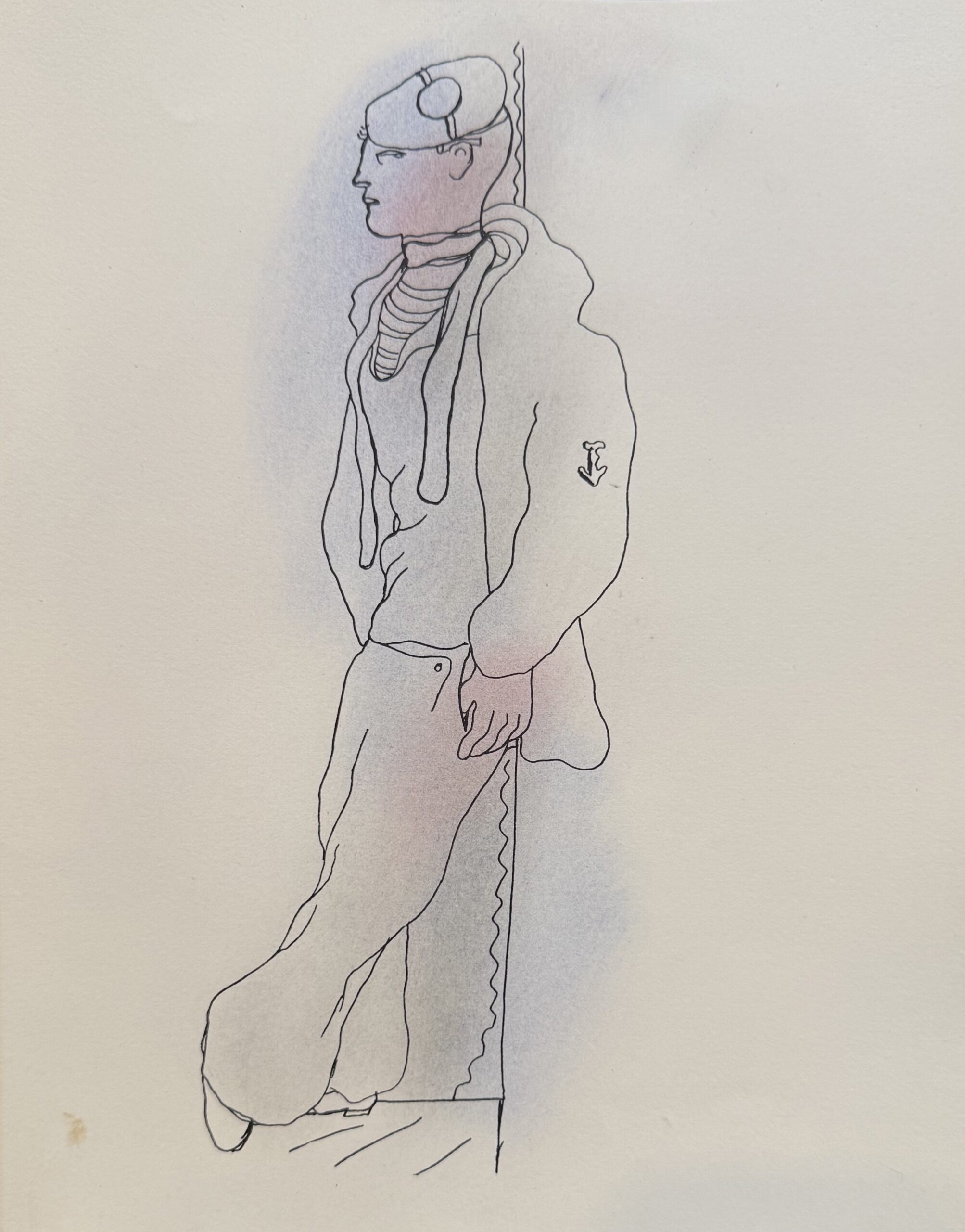 Jean COCTEAU : White Book (sailor with anchor tattoo), 1930 (Lithograph with hand-applied colour)
