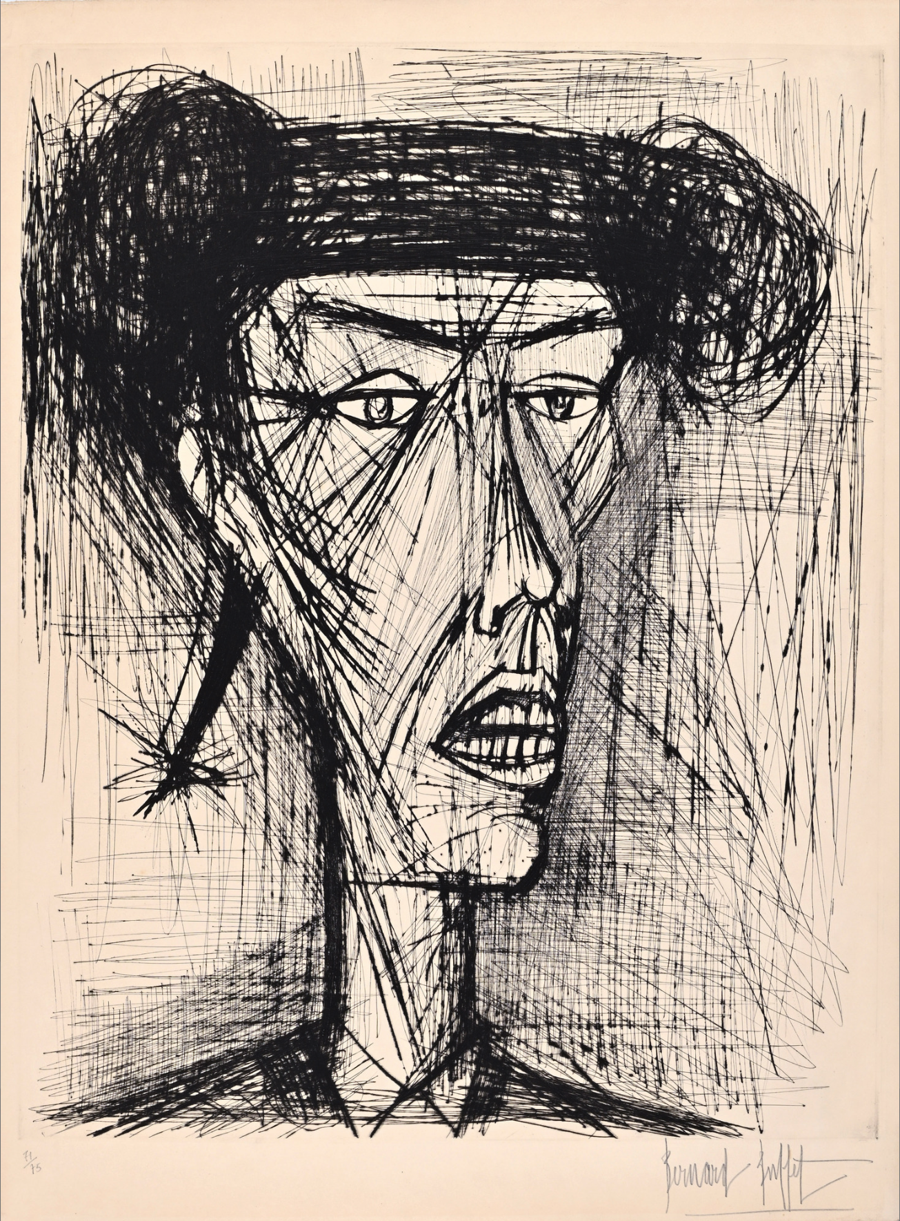 Bernard Buffet, Torero II, 1961, drypoint on BFK Rives, signed and numbered 71/75