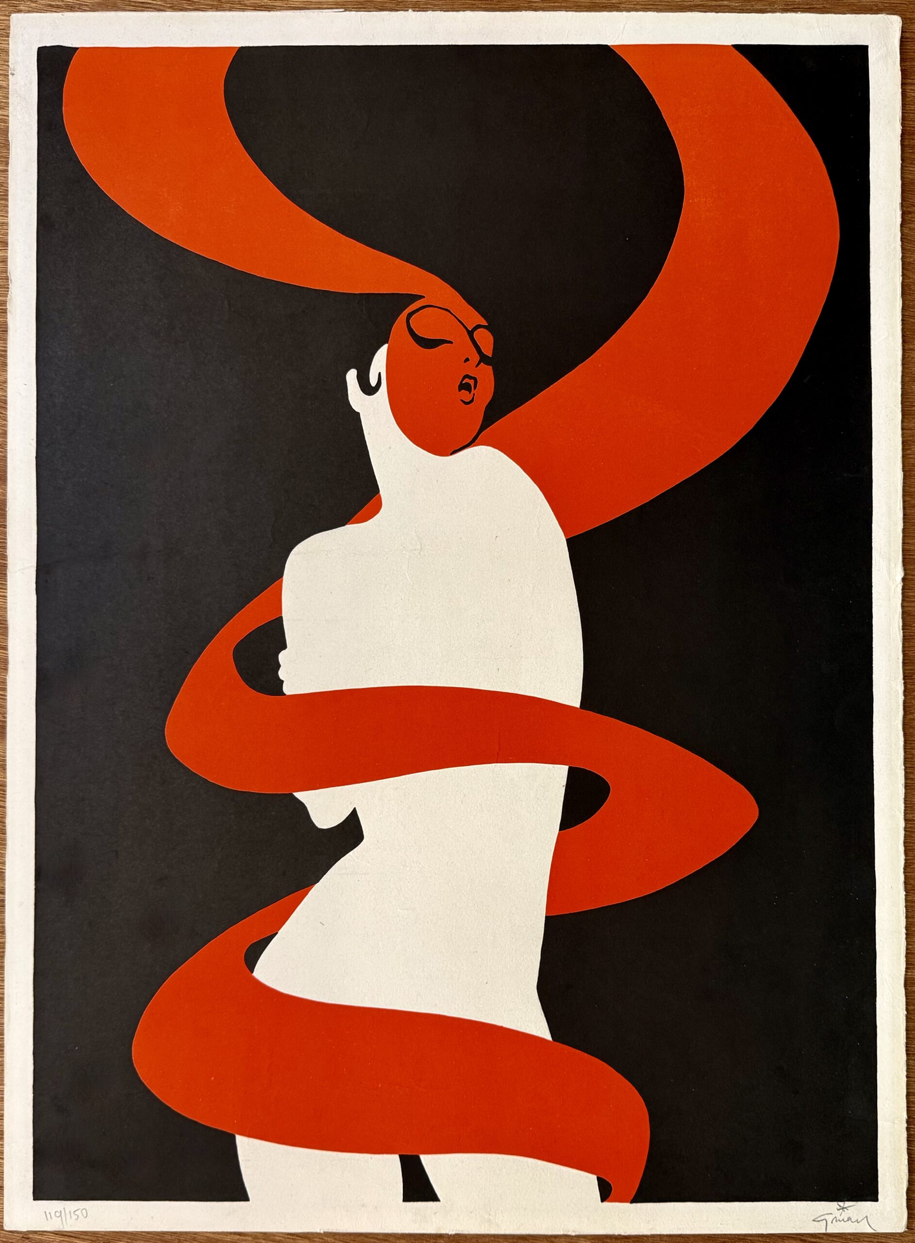 René GRUAU : Femme en rouge, vers 1980 (signed) - Image 3