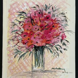 Michel Henry (1928-2016), original signed gouache flower bouquet, 2004, from the Yves Guérin guest book. Unframed.